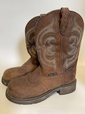 Justin 8B Construction Waterproof Steel Toe Gypsy Work Boot Brown Western Womens